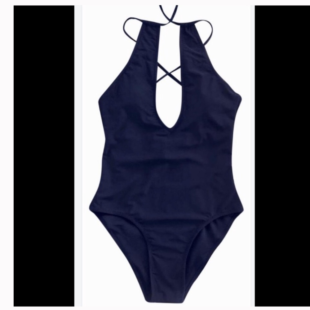 Cupshe Navy Blue V Neck With Back Tie One Piece